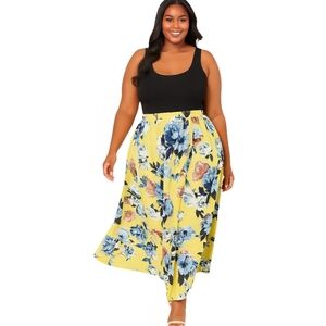 Yellow and Blue A-Line Maxi Skirt for Resort Wear